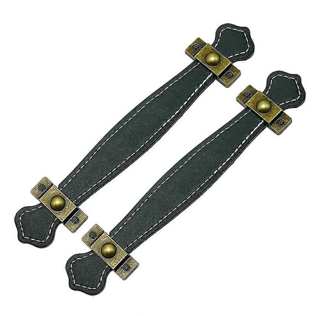 2PCS PU Zinc Alloy Leather Handle Vintage Style Door Handle Drawer Cabinet Door Handle(Black)