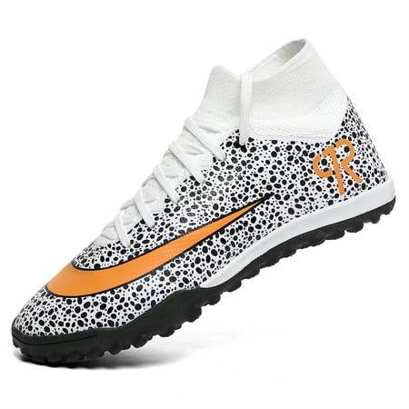 Kids Soccer Shoes Indoor Futsal Turf Big Boys Soccer Cleats Youths ACADEMY TF High-Top Football Boots For Athletic Training Safari WHITE Size 5