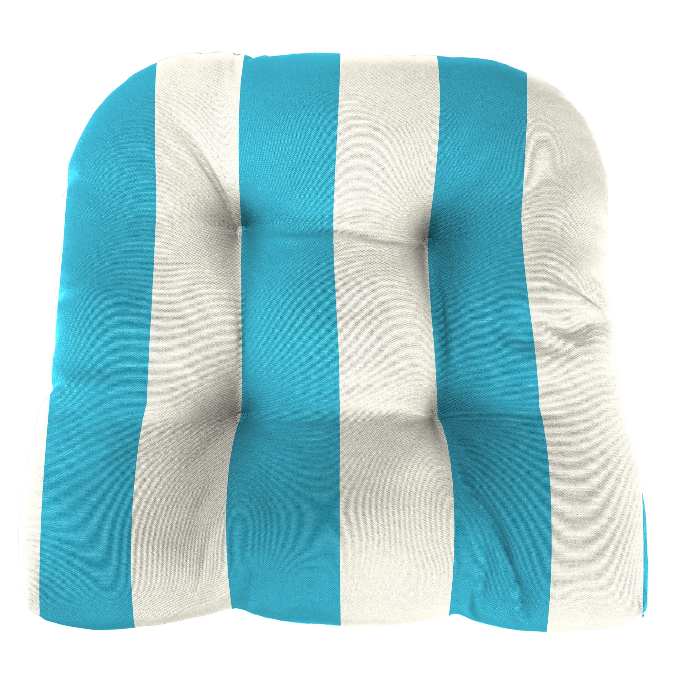 Jordan Manufacturing 19" x 19" Cabana Turquoise Stripe Square Tufted Contoured Outdoor Wicker Seat Cushion (2 Pack)