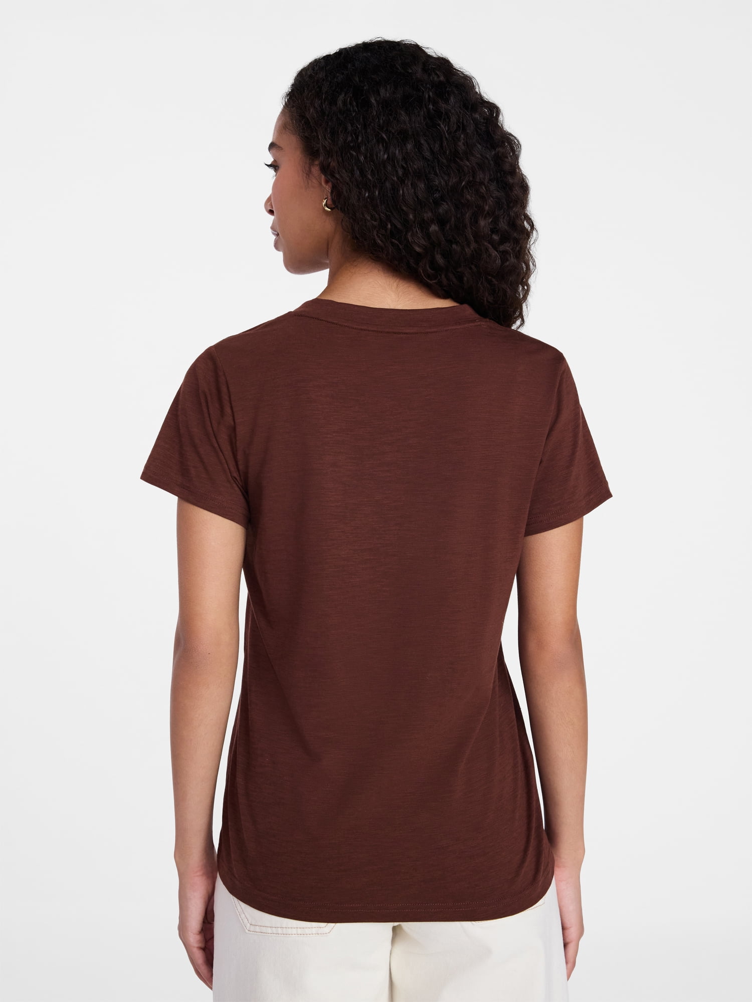 Time and Tru Women's Slub V Neck Tee with Short Sleeves, Sizes XS-XXXL
