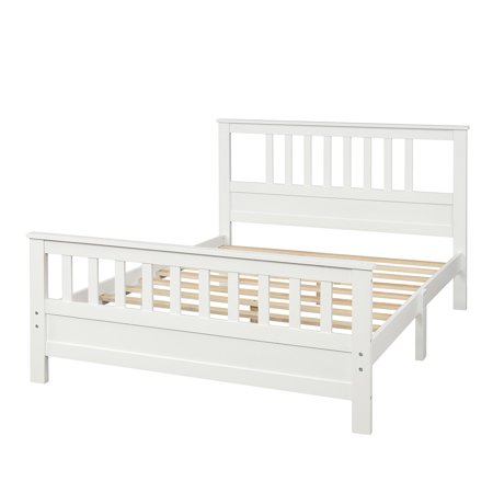 Topcobe Modern Wood Platform Bed for Home Hotel  Full Size Bed Frame with Headboard & Footboard  White