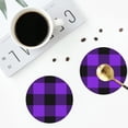 thumbnail image 4 of Naloa Purple Buffalo Plaid Leather Coasters for Drinks, Durable Drink Coasters 4 Set for Tabletop Protection, Luxurious Home Décor and Housewarming Gift ( {designName})Round Shape, 4 of 6