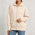 thumbnail image 5 of DISKEBUISS Women's Ribbed Full Zip Up Jacket Stand Collar Long Sleeve Sweatshirt Coat with Thumb Holes & Pockets for Fall Winter, 5 of 7