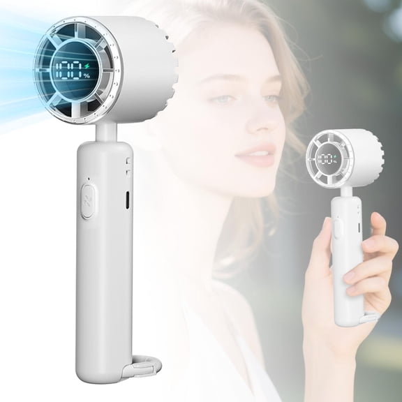 Portable Handheld Fan with 3-Speed & High-Speed Powerful Airflow – USB/Type-C Rechargeable Mini Cooling Fan, Foldable Design with Base Stand for Travel, Outdoor, Office, Home, Makeup & Gifts (White)