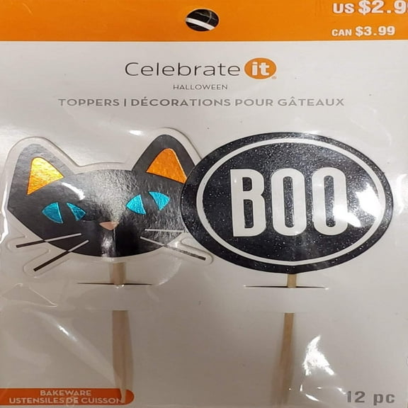 Halloween BOO Cat Cupcake Toppers - 12pc Set