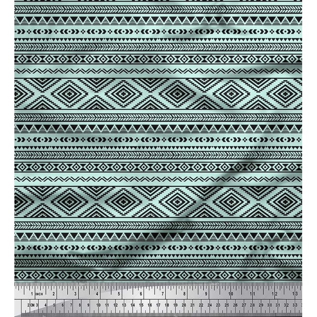 Soimoi Green Georgette Viscose Fabric Aztec Geometric Print Sewing Fabric Yard 42 Inch Wide
