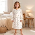 thumbnail image 2 of JIAYUE Girl Kids Nightgown Comfortable Lightweight Halloween Funny Print Long Sleeve Ruffle Cuff Round Neck Button Front Loose Fit Cute Pajamas For Holiday Party Family Indoor Loungewear, 2 of 5