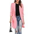 thumbnail image 4 of Ikevan Women Button Pockets Three Quarter Sleeve Solid office Coat Cardigans Suit Jacket Long Outwear Pink 6(M), 4 of 6