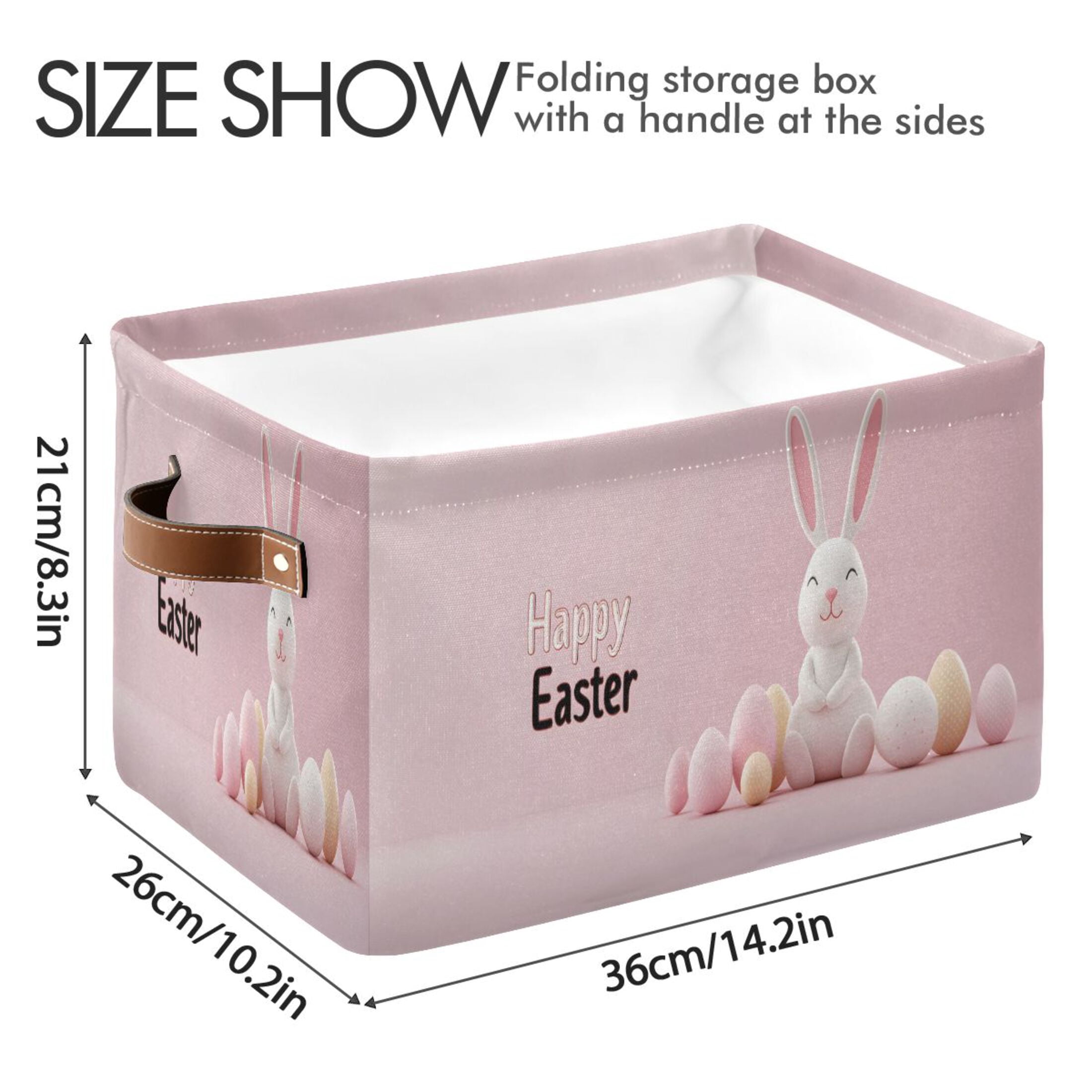 Ryvnso Cute Happy Easter Rabbit Storage Basket Large Bin Foldable Boxes Toys Organizer 14.2x10.2x8.3in 2 PCs