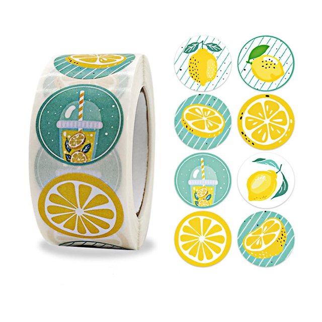 Paquete de 2 Rollos de Pegatinas de Limón YUANXCMXG 1 Pulgada 8 Tipos de Diseño