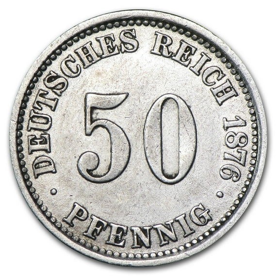 1875-1877 Germany Silver 50 Pfennig VF/EF (Random Date)