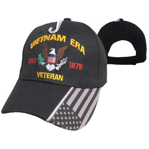 Embroidered Vietnam Veteran Era Cap With Ribbon Black Adjustable War Veteran Hat
