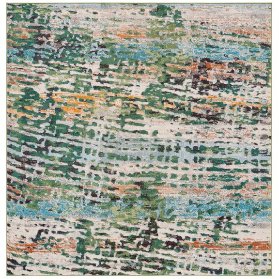 SAFAVIEH Madison Xanthia Abstract Area Rug, Green/Rust, 6'7" x 6'7" Square