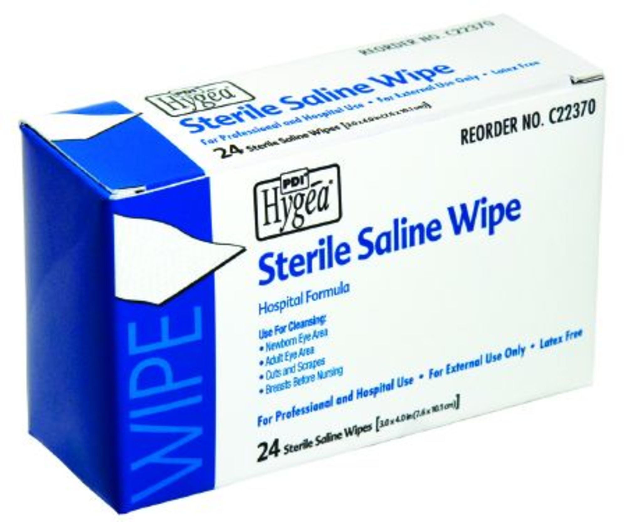 Professional Disposables Hygea Saline Wipe: 24 Count, 4' x 6', Individual Packet, Unscented
