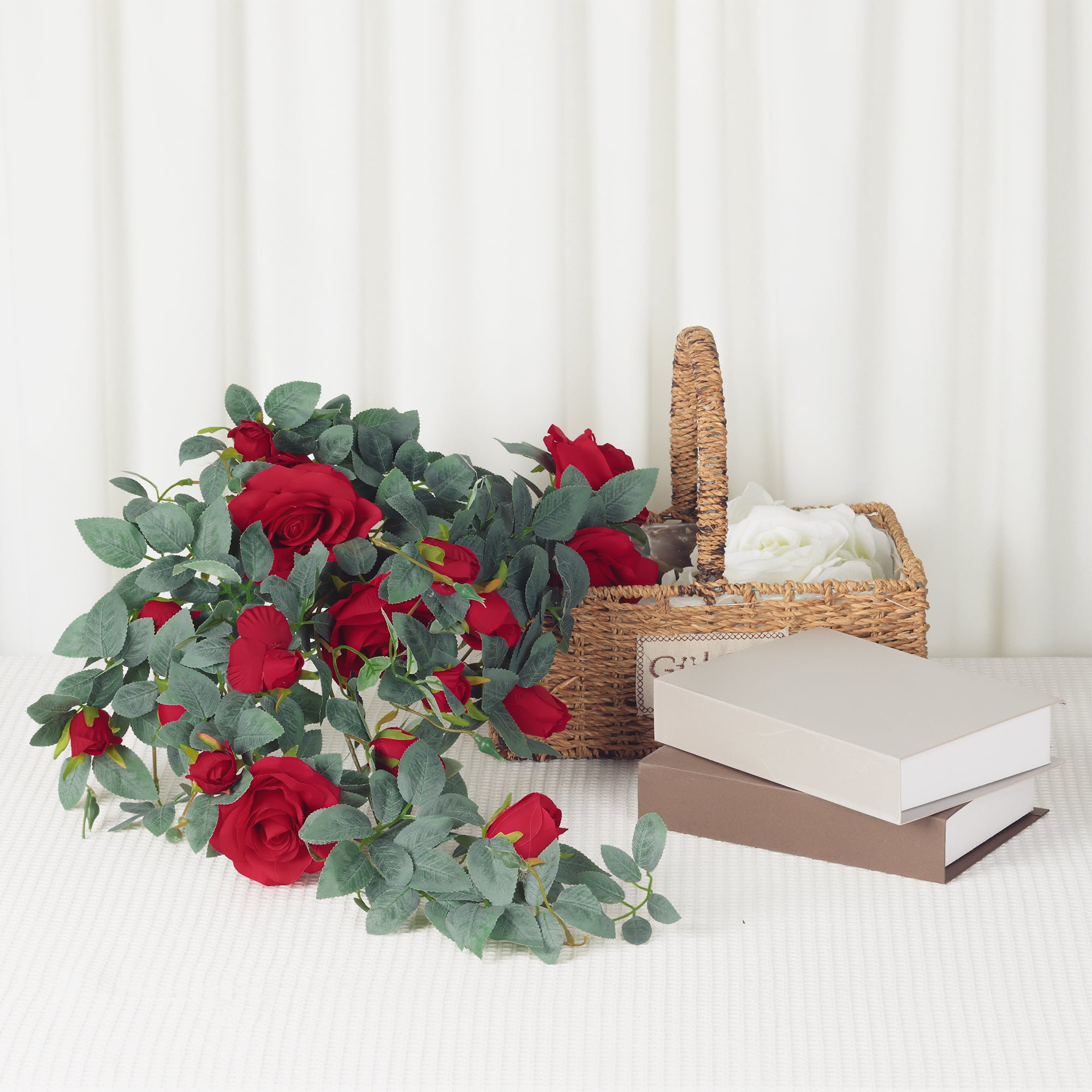 Unique Bargains Artificial Hanging Flower Fake Hanging Rose Plants Plastic Flower Red