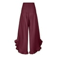 thumbnail image 5 of Fiaer,Womens Linen Baggy Elastic Waist Capri Pants,Women's Plus Size Casual Ruffle Hem Trousers,Trendy Wide Leg Pure Slacks with 2 Pockets M, 5 of 8