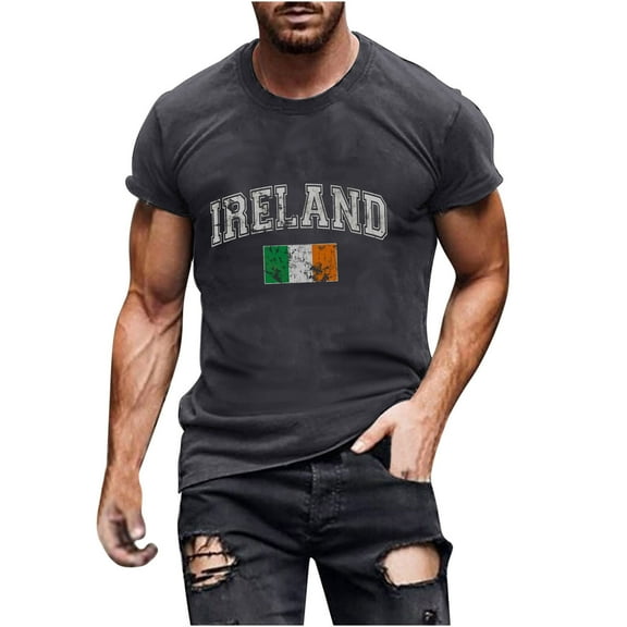Lovskoo 2024 St Patricks Day T Shirt Men Shamrock Tee St Paddys Day Irish Shirts Holiday Clover Short Sleeve Tops Tee Dark Gray-2XL