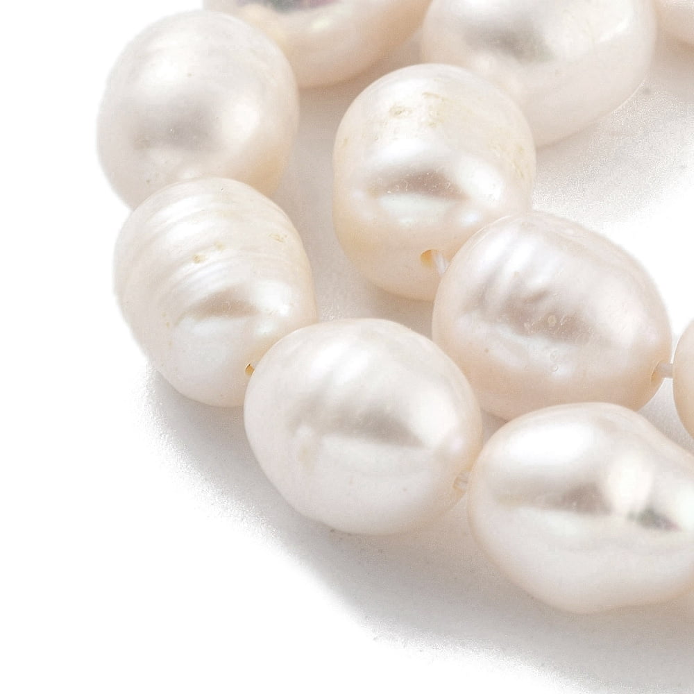 Natural Cultured Freshwater Pearl Beads Strands Grade A Rice Snow 9~10mm Hole: 0.6mm 19pcs/strand 6.69~6.89''(17~17.5cm)