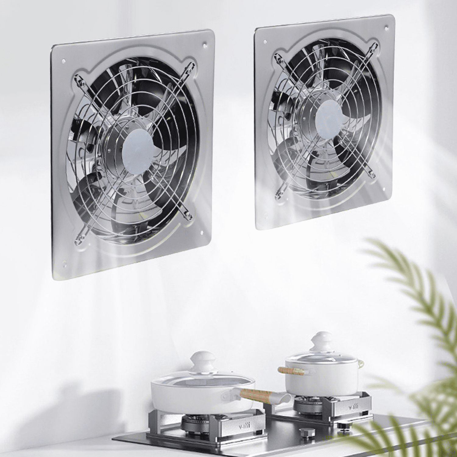 8 Inch Kitchen Exhaust Fan, 576CFM Stainless Steel Bathroom Exhaust Fan, Wall Mounted Garage Ventilation Fan, Basement Extractor Fan with Backdraft Damper for Home Office Commercial Use