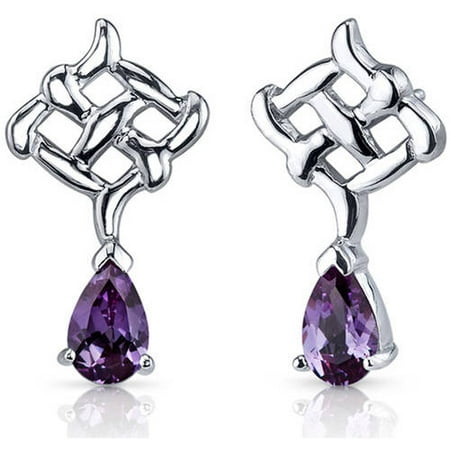 Oravo 2.00 Carat T.G.W. Pear-Shape Alexandrite Rhodium over Sterling Silver Drop Earrings