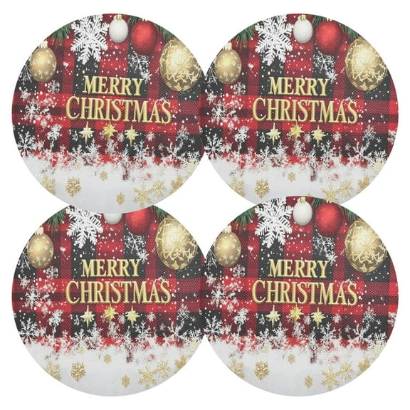 Ryvnso Snowflake Checkered Christmas Round Plate Mats Dining Table Placemat Set of 4 for Holiday Decoration