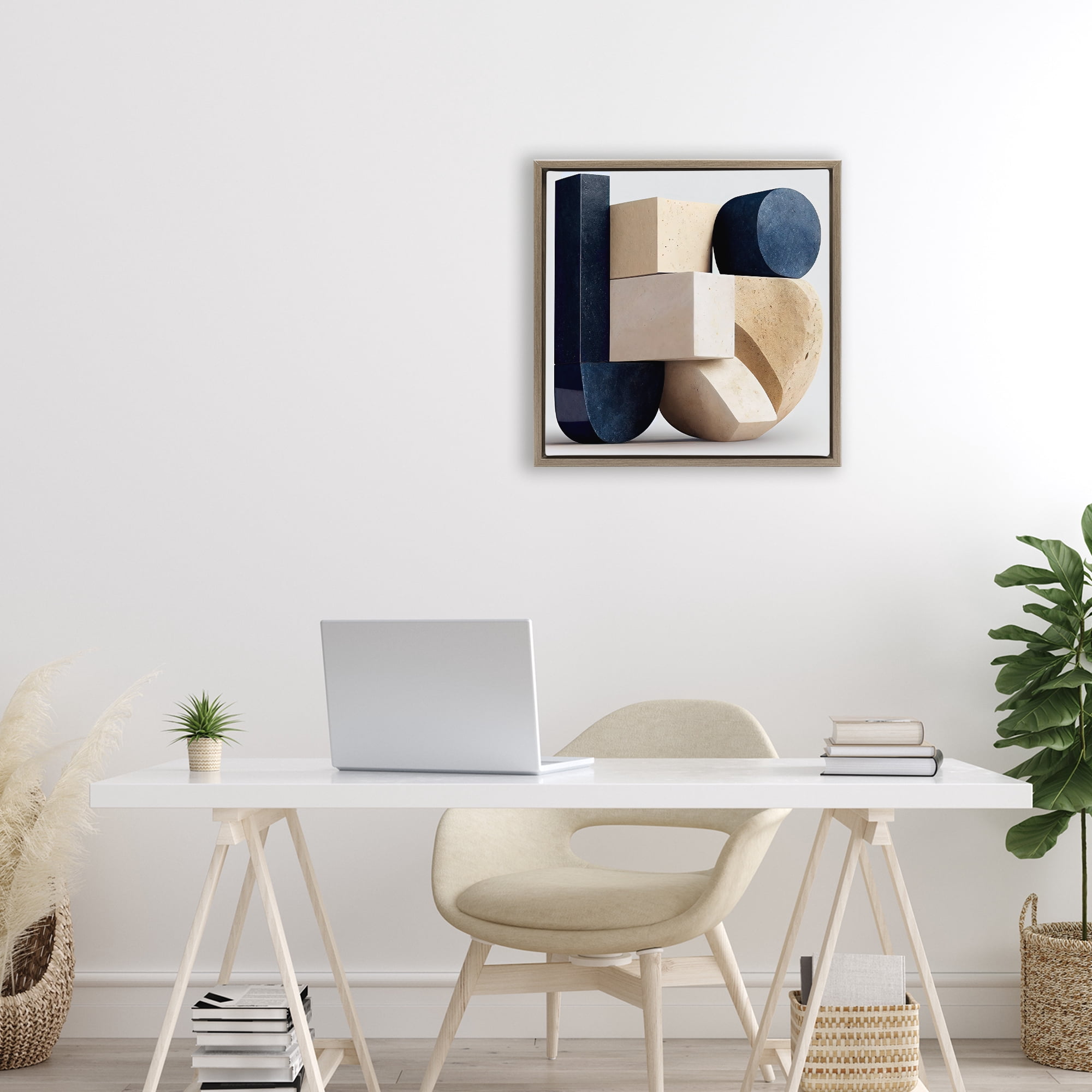 Shapes Of Things Geometric Contour Brown Framed Floater Canvas Wall Art, design by Sasha