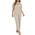 thumbnail image 4 of Ahabrexf Women's Casual Short Sleeve Shirts and Pants Set, Summer Pleated Pocket Lounge Wear with Lightweight Comfort, 4 of 9
