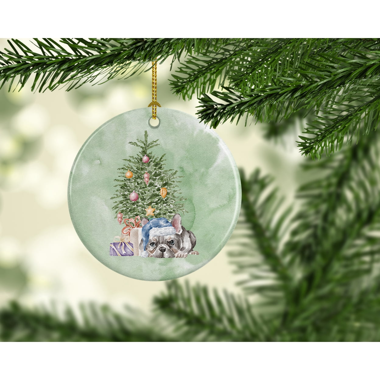 Christmas French Bulldog Black #1 Ceramic Ornament 2.8 in x 2.8 in