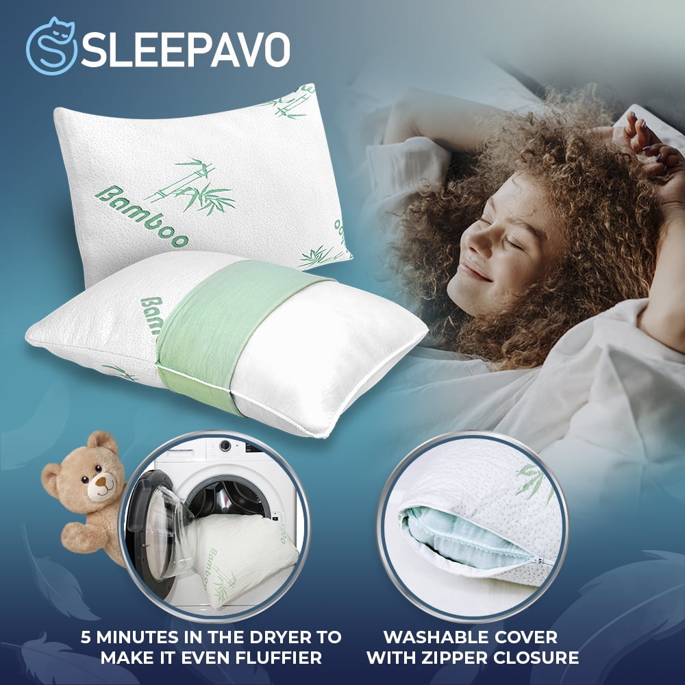 Sleepavo Shredded Memory Foam Cooling Pillows Queen Size Set of 2 - Adjustable Soft & Firm Bed Pillows for Sleeping, White
