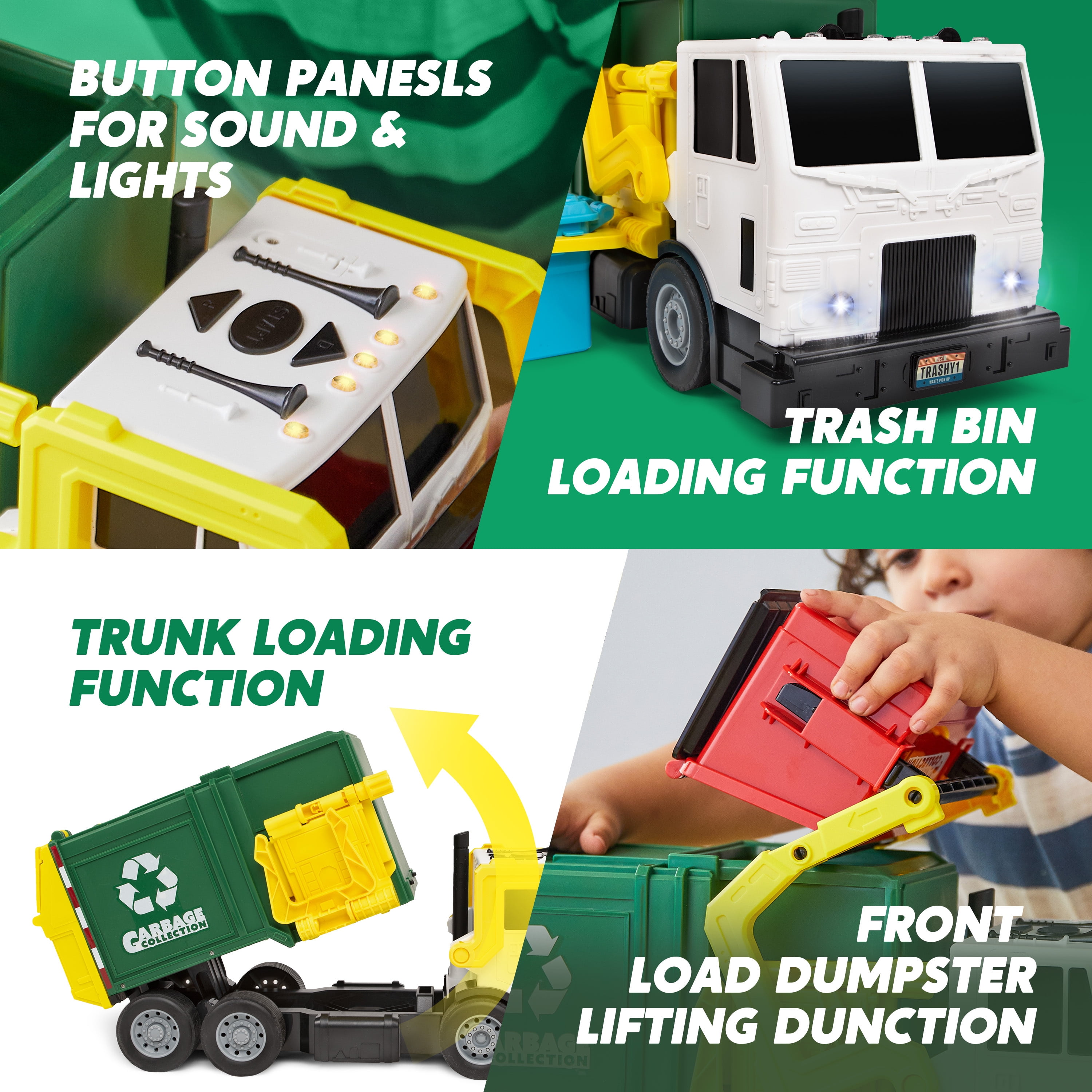 Joyfy 16" Lights and Sounds Large Garbage Truck Toys for Boys, Realistic Trash Truck Toy with Trash Can Lifter and Dumping Function, Toy Truck Christmas Girthday Gift for Boy Age 2 3 4 5 Years Old