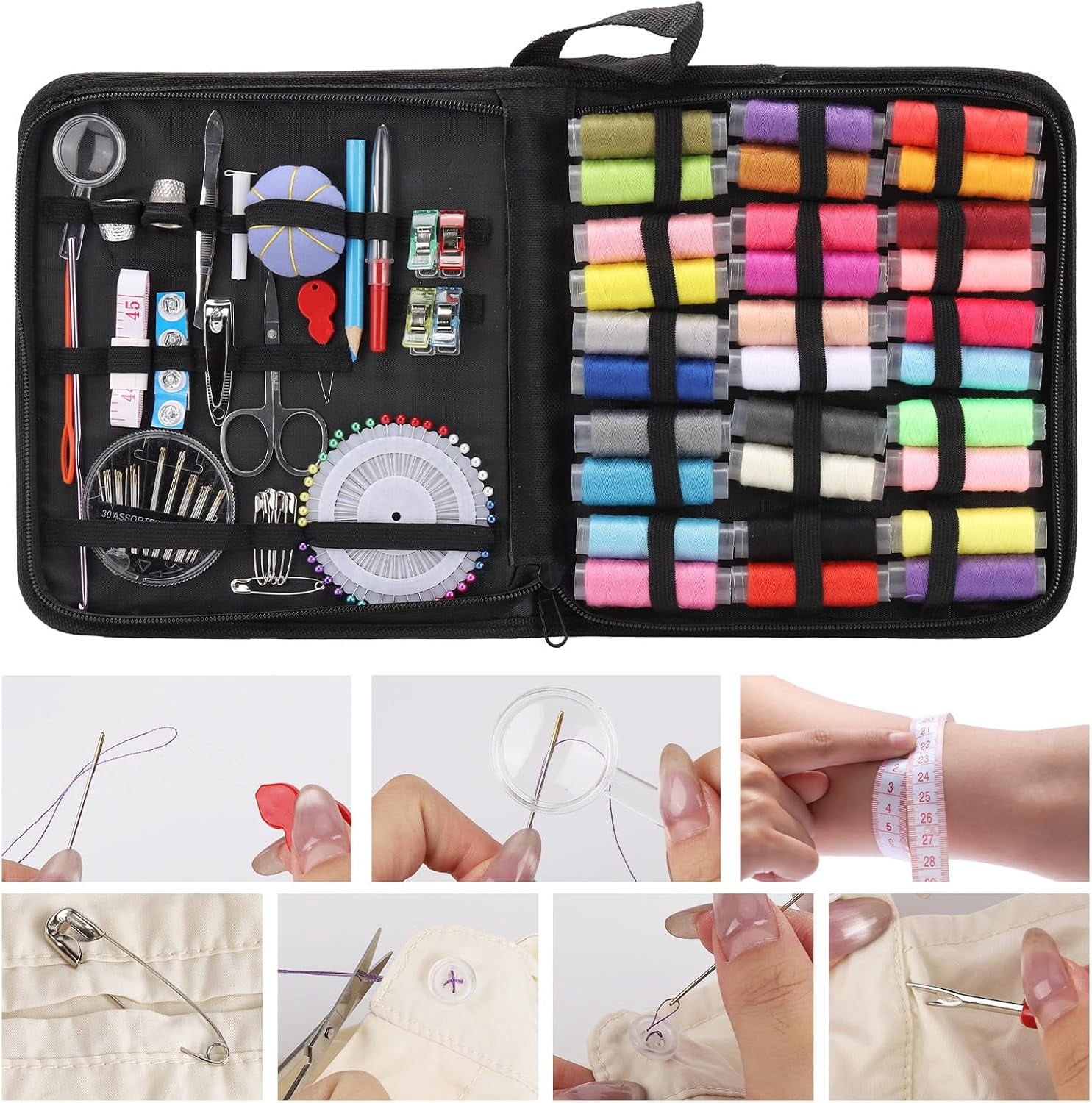 Sewing Kit for Adults, 131pcs Portable Hand Needle and Thread Kit for Sewing, Essential Sewing Supplies and Accessories for Adults, Beginner, Home, Travel