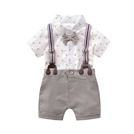 

Hemoton Cotton Gentleman Short Sleeve Shirt Suspender Trousers Jumpsuit Suit Creative Infant Clothes Comfortable Fashion Outfits