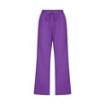 thumbnail image 5 of felwors Generic Capri Pants for Women Casual 2024 Summer Drawstring Elastic High Waist Linen Pants Wide Leg Plus Size Lounge Capris Purple, XXL, 5 of 5