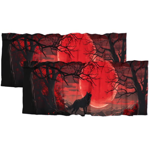 Wolf Curtains Valances for Home Decor Full Moon Trees Wildlife Animal Howling Scenery Woodland Privacy Window Valances for Living Room Kitchen 54 by 18 in, 2 Panel