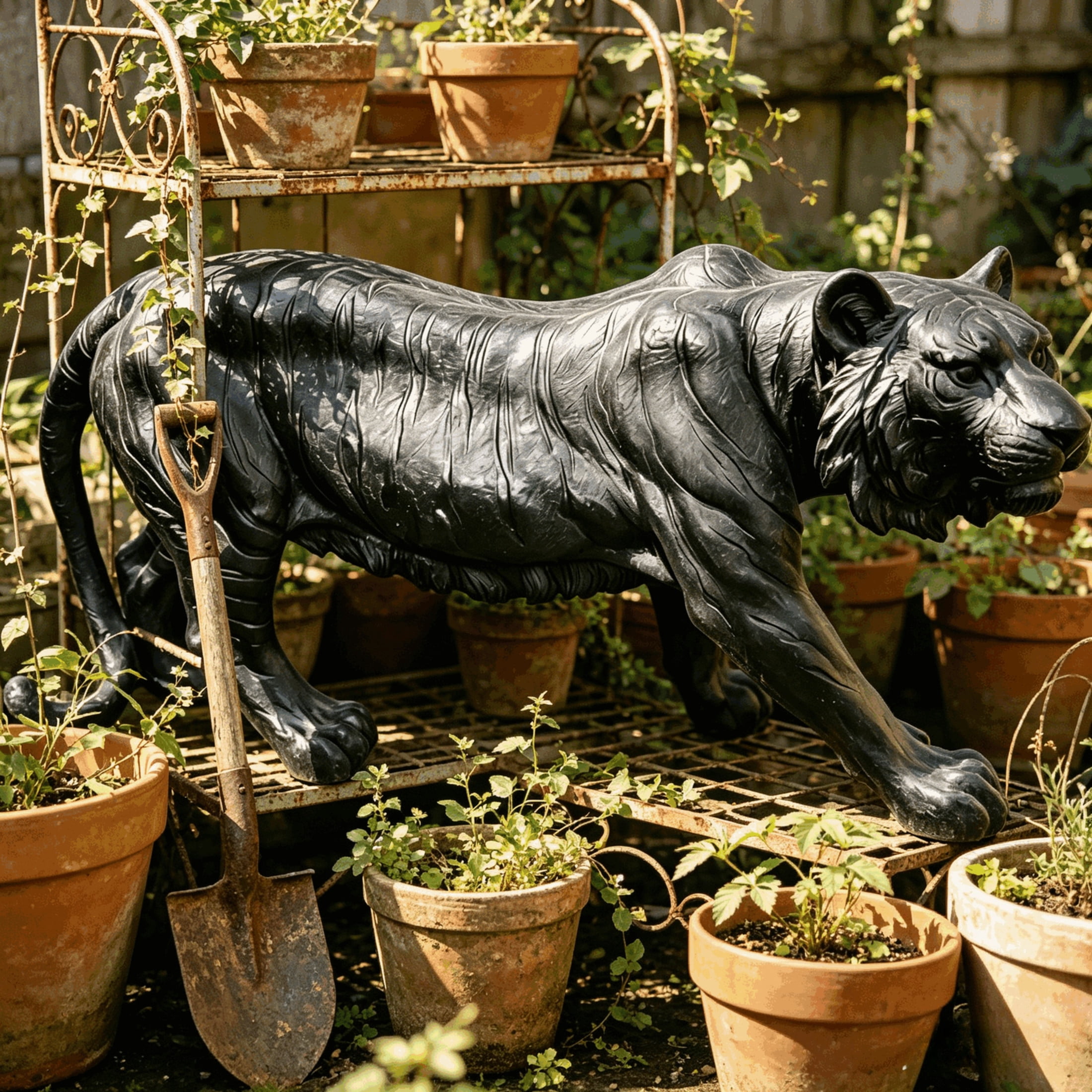 GDF Studio Black Tiger Resin Indoor/Outdoor Guardian Statue, Weather-Resistant Decor Figurine for Garden & Courtyard