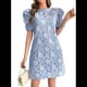 thumbnail image 1 of Vestido Corto Bohemio de Verano con Mangas Abullonadas y Estampado Floral para Mujer, Cintura Alta Azul XXL, 1 of 7