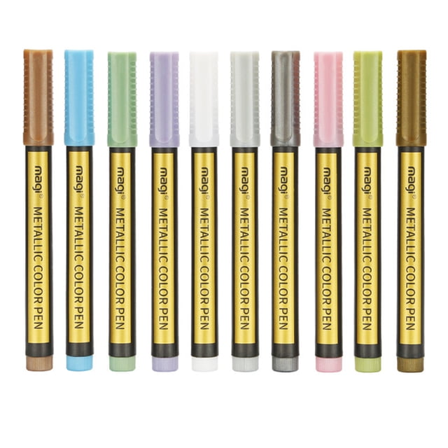 TFixol10 Colors Metallic Brush Pen Art Marker for Black Paper Rock Painting Card Making Scrapbooking Calligraphy Lettering