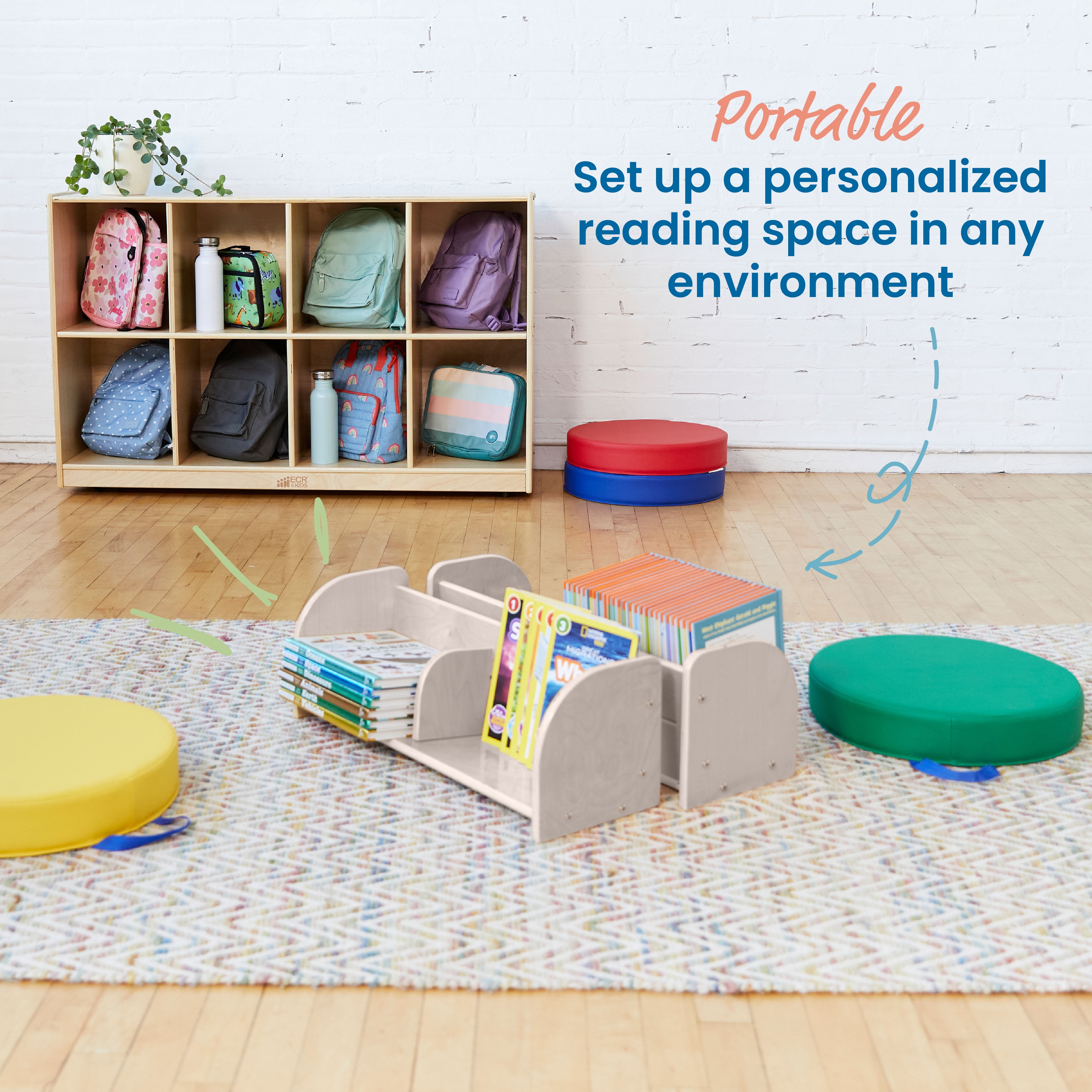 ECR4Kids Adjustable Forward-Facing Tabletop Book Display, Children's Furniture, White Wash
