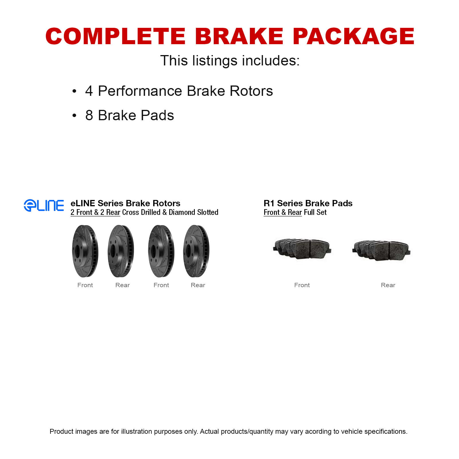 Front eLine Black Series Drilled Slotted Brake Rotors & Ceramic Pad FBC.31073.02
