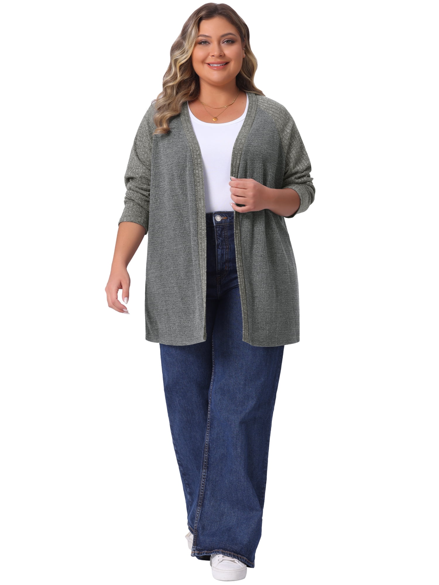 DARING DIVA Women's Plus Open Front Long Sleeve Lightweight Cardigans 3X Dark Grey