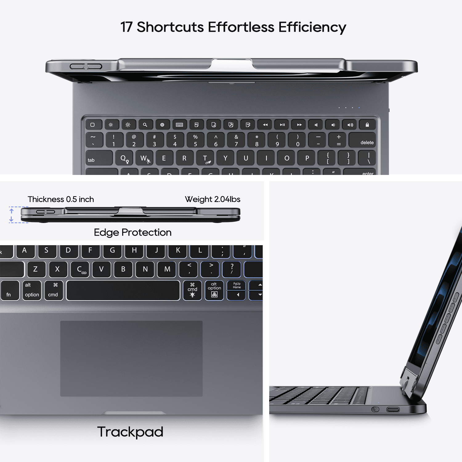 Pekarejue Keyboard Case for Apple iPad Pro 12.9-inch 2022 6th 5th 4th 3rd Generation: Smart Trackpad RGB Backlight, 360 Rotatable Cover and Pencil Holder for Apple iPad Pro 12.9 inch Metallic Gray