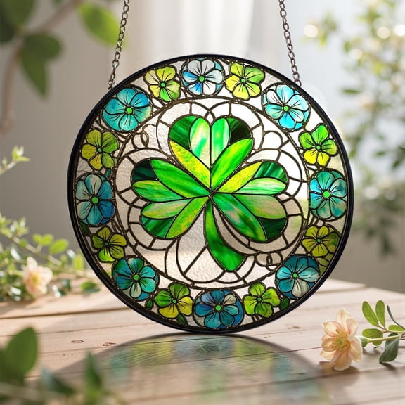 Shamrock Stained Glass Suncatcher Irish Clover Window Hanging St Patricks Day Gift