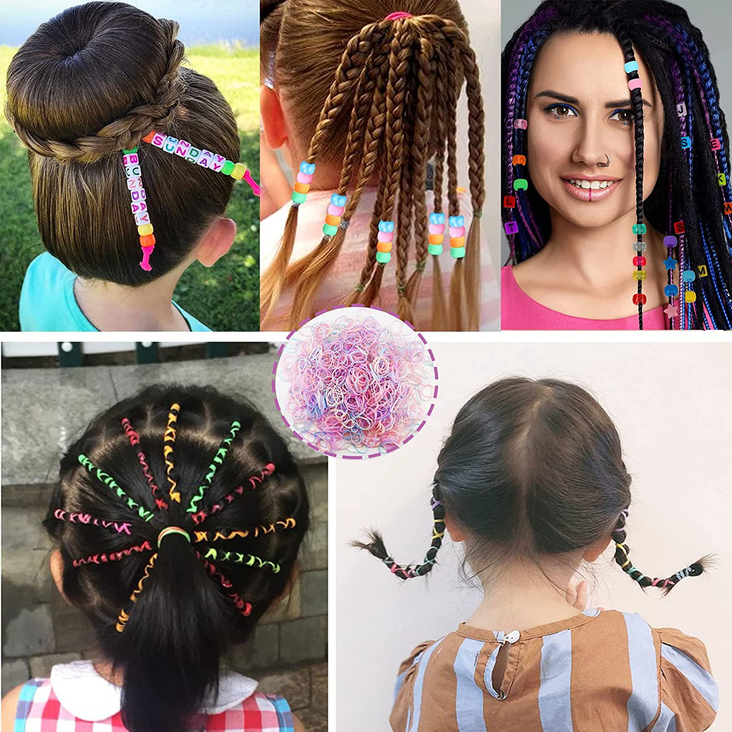VENOFEN 50PCS Mix Color Hair Beads for Braids Kawaii Surface Dreadlock  Beads Candy Color Acrylic Beads for Children Hair Decoration Hair Beads