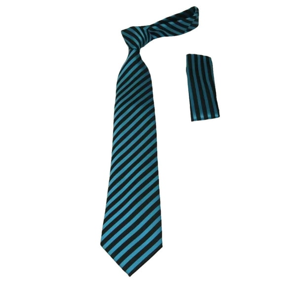 Men's Woven Tie Hankie Set J.Valintin Private Collection R24 Teal Stripe