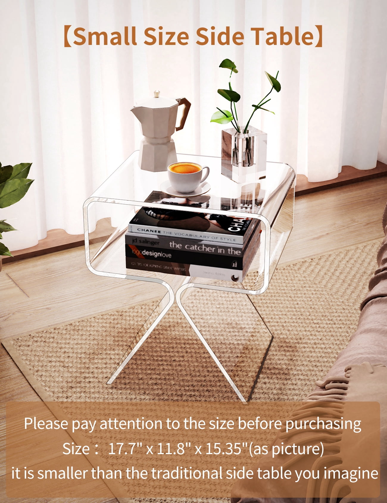 Solaround Acrylic Side Table Nightstand, 15.4''L x 11.8''W x 17.7''H, Clear