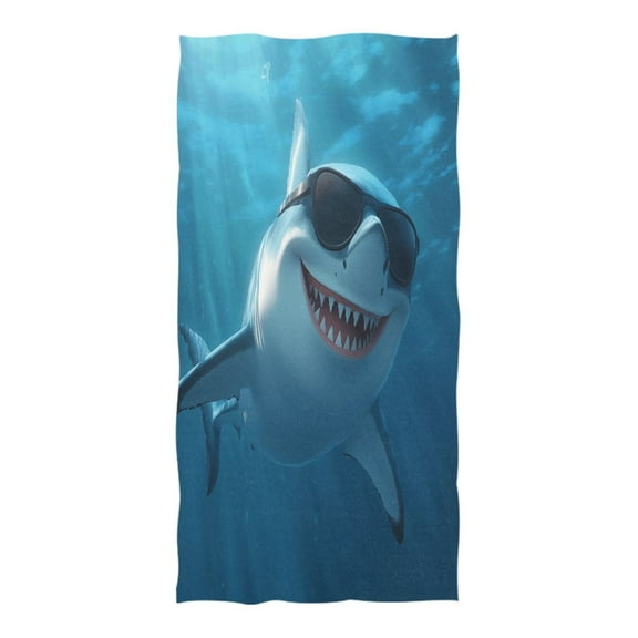Oversized Beach Towel Extra Large Absorbent Microfiber Bath Towels Soft Quick Drying Shark with Sunglasses 74"x37"