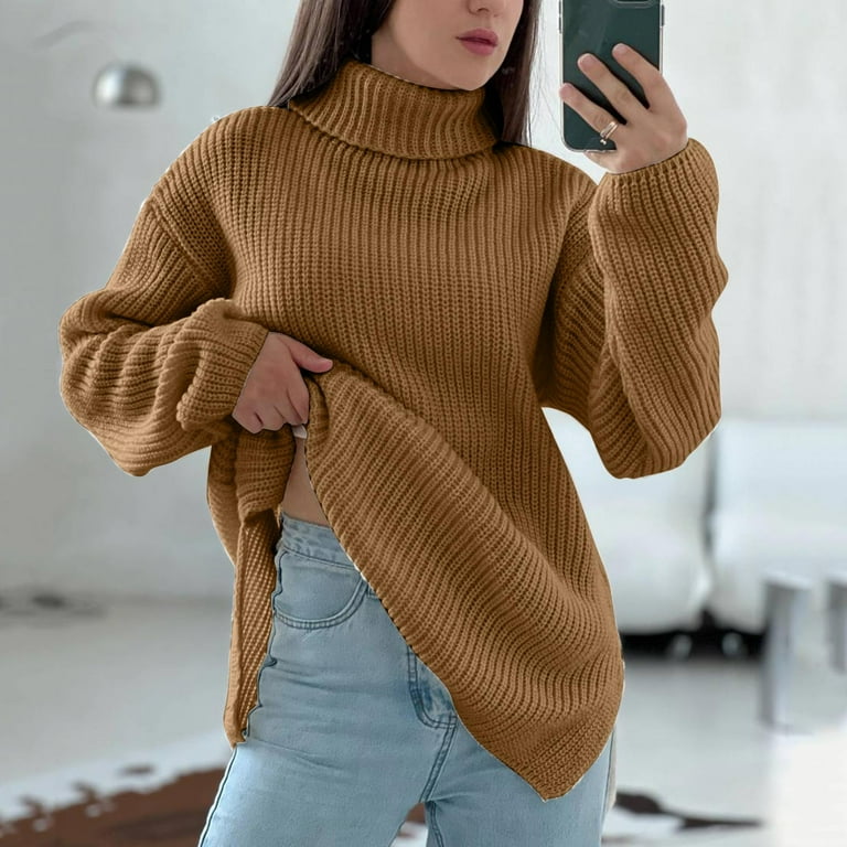 WILLBEST Womens Fall Fashion 2024 Plus Size Womens Turtleneck Oversized Long Batwing Sleeve Fall Sweater 2023 Plus Size Tunic Pullover Ribbed Knit Sweater Walmart