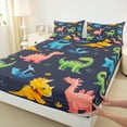 thumbnail image 3 of Homewish Kawaii Dino Dinosaur Twin Sheet Sets,Ancient Animal Twin Fitted Sheet,Deepblue Green Orange 03 For Boys Child,Ultra Soft Home Decor,3-Piece, 3 of 7