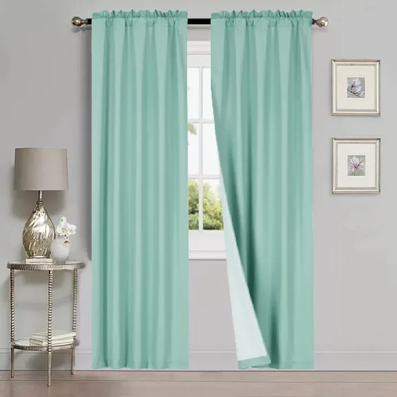 Gorgeous Home Linen Set of 2pc R64 Teal Blue Solid Color Lined window Curtain Panel Complete Privacy Rod Pocket 35" Width x 84" Length each