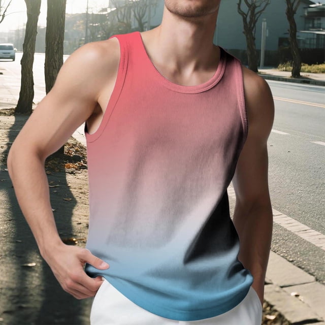 Camiseta sin mangas con cuello en V para hombre, de punto, con rayas verticales, para fitness, deportes, ocio, ajustada, con degradado, con cuello en I y hombros anchos.